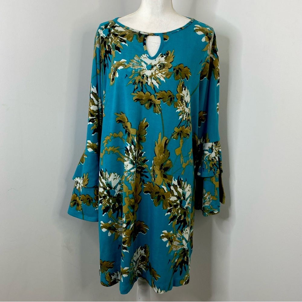 Robert Louis Keyhole Teal Floral Dress